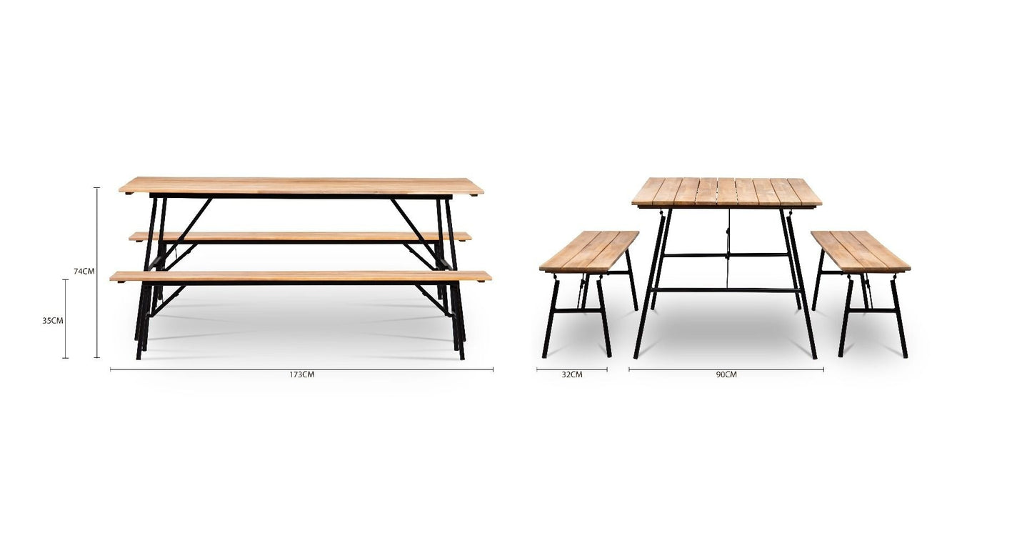 Tuintafel VERNON - acaciahout - staal - naturel - zwart