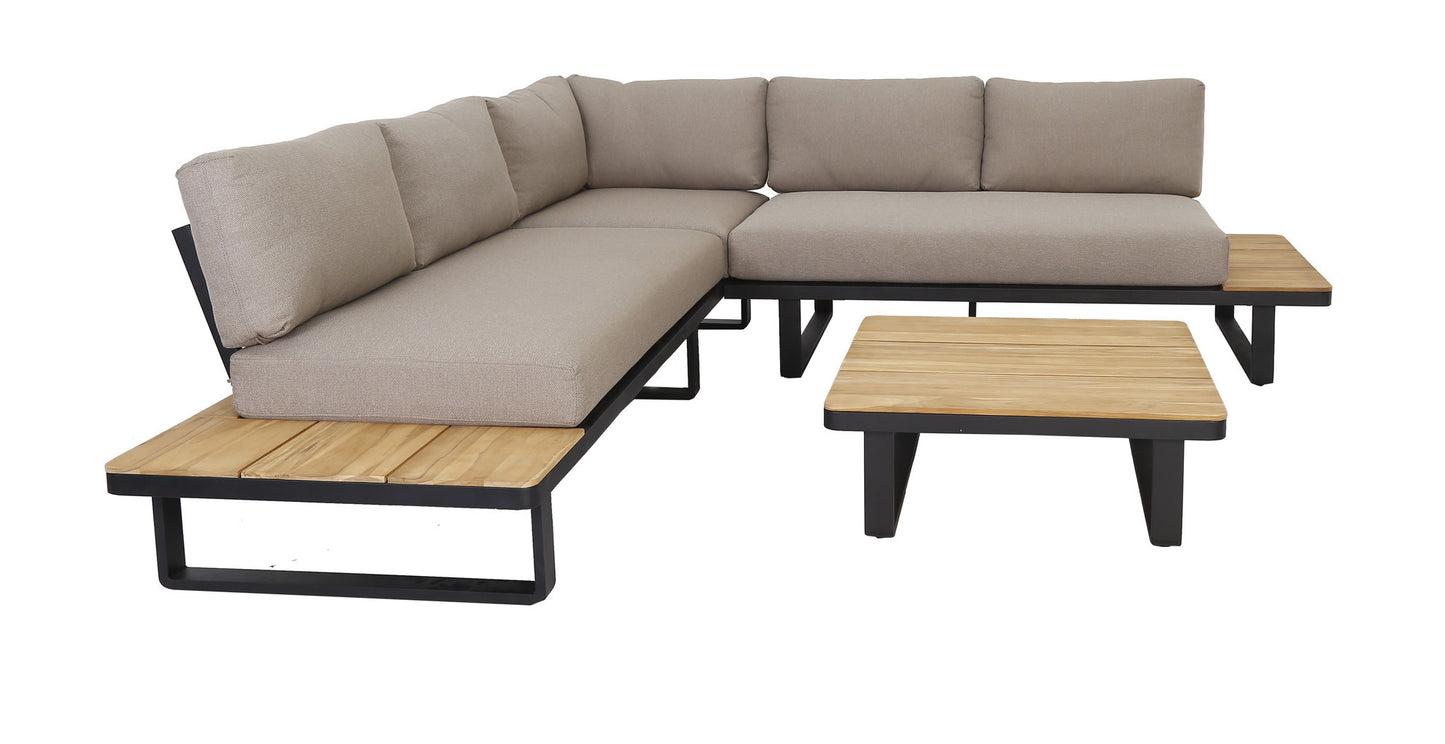 Loungeset ISA  - hoekbank - acaciahout - aluminium - antraciet - taupe - zand