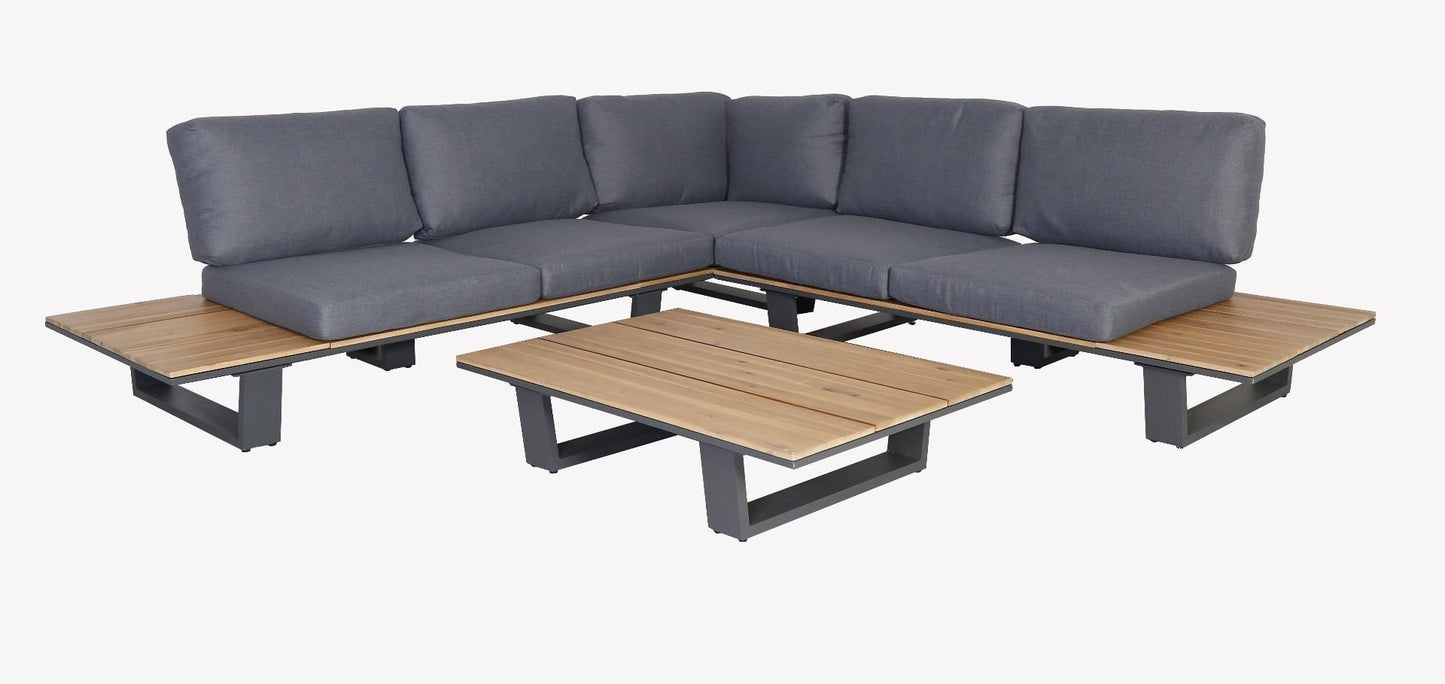 Loungeset JENNIFER - hoekbank - acaciahout - aluminium - naturel - antraciet