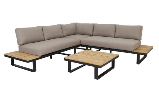 Loungeset ISA  - hoekbank - acaciahout - aluminium - antraciet - taupe - zand