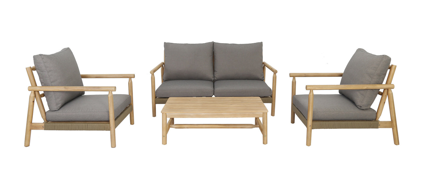 Loungeset HANNA - acaciahout - stof - teak - naturel - grijs