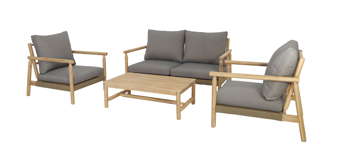 Loungeset HANNA - acaciahout - stof - teak - naturel - grijs