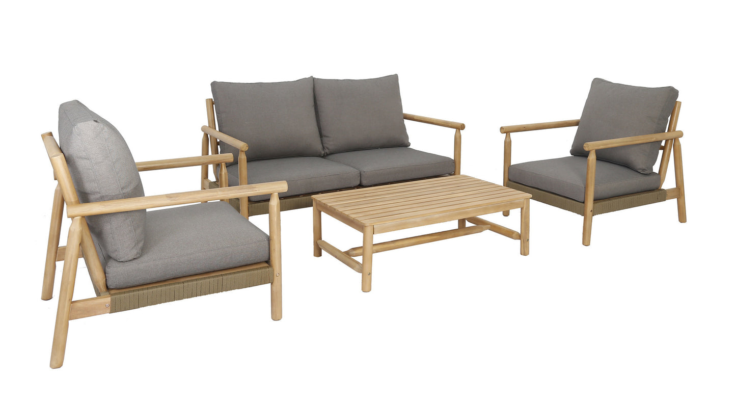 Loungeset HANNA - acaciahout - stof - teak - naturel - grijs