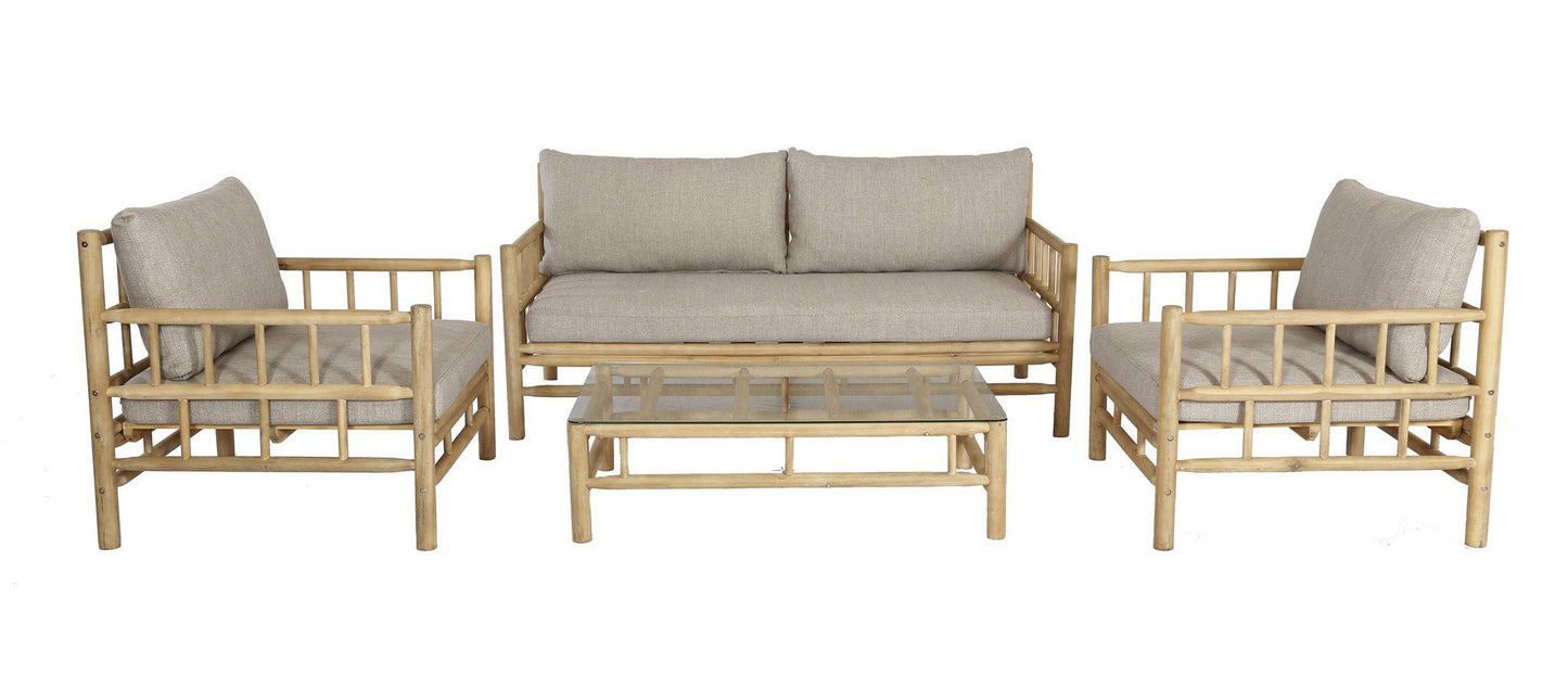 Loungeset BETHANY - acaciahout - stof - bamboe - naturel