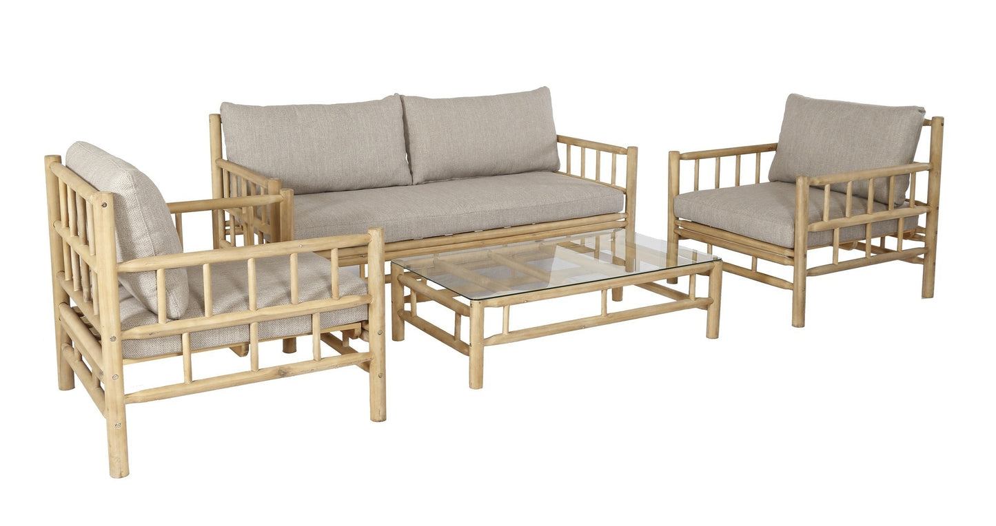 Loungeset BETHANY - acaciahout - stof - bamboe - naturel