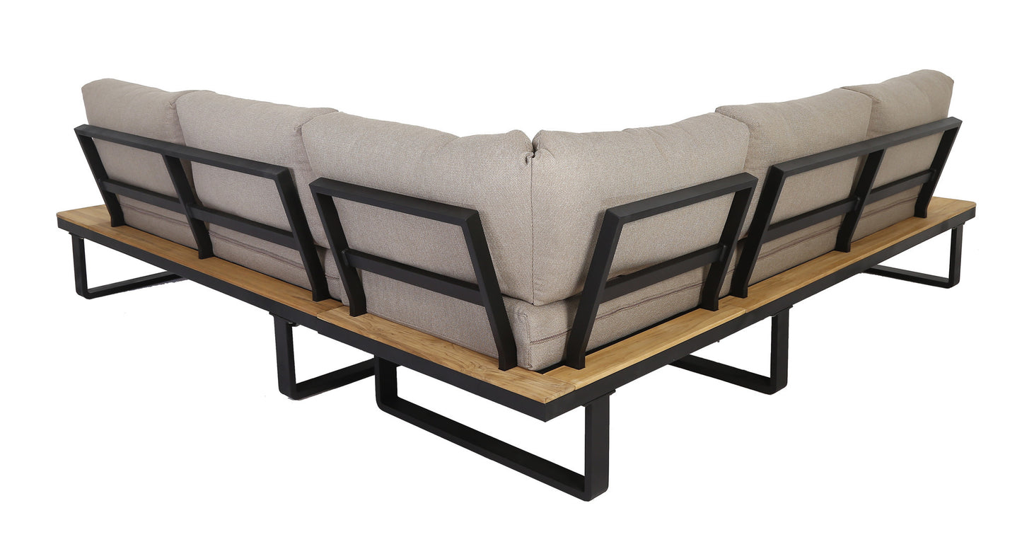 Loungeset ISA  - hoekbank - acaciahout - aluminium - antraciet - taupe - zand