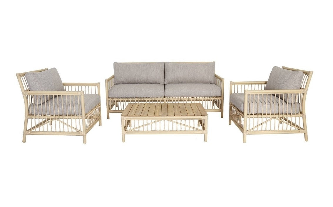 Loungeset SAMANTHA - wicker - aluminium - bamboo look - naturel - grijs